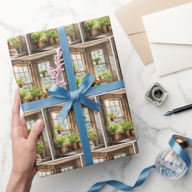 Papier Cadeau Plantes Pointés Dans Une Fenêtre Ensoleillée (Cadeaux)