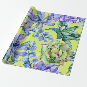 Papier Cadeau Plantes succulentes à l'aquarelle