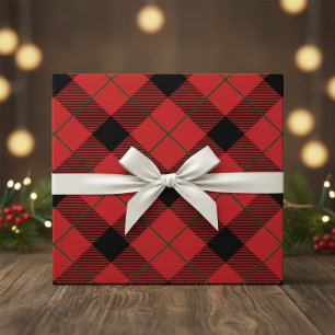 Papier Cadeau Plaqué Diagonal Rouge, Vert Et Noir