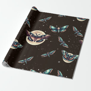 Papier Cadeau Pleine lune lunaire sur fond d'écran noir