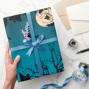 Papier Cadeau Pleine lune nocturne d'Halloween éffrayante et cha