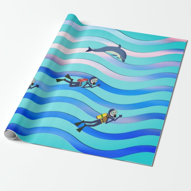 PAPIER CADEAU PLONGEURS DE SCUBA AVEC TANK NITROX ET DOLPHIN (Déroulé)