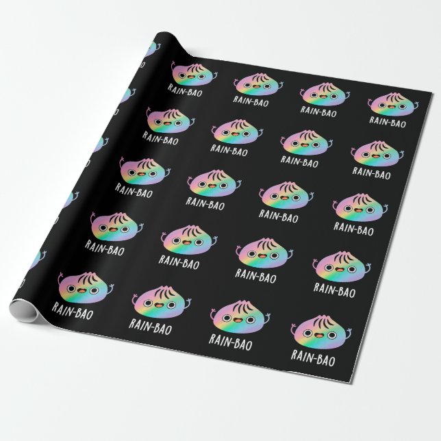 Papier Cadeau Pluie-bao Funny Arc-en-ciel Dimsum Bao Pun Dark BG (Déroulé)