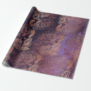 Papier Cadeau Plum rose Rose Rose Or Métallal Floral Bourgogne