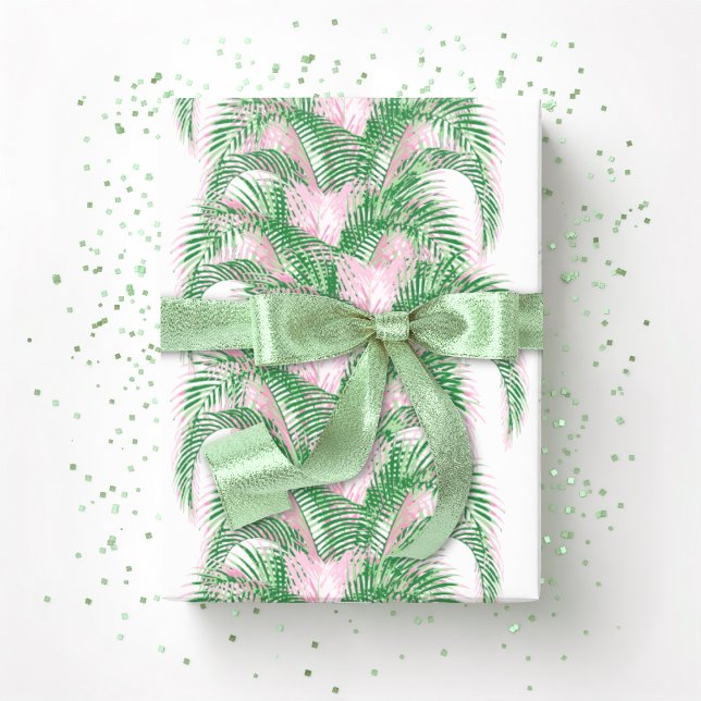 Papier Cadeau Plume Palm Fronds in Pink and Green (Créateur téléchargé)