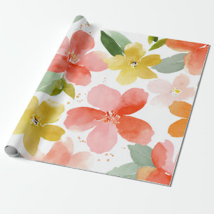 Papier Cadeau Plumeria Coloré Hawaï Floral Botanique Tropical
