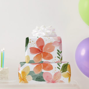 Papier Cadeau Plumeria Coloré Hawaï Floral Botanique Tropical
