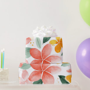 Papier Cadeau Plumeria Coloré Hawaï Floral Botanique Tropical