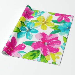Papier Cadeau Plumeria Hawaïen Tropical Fleur de Frangipani Rose