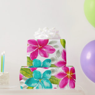 Papier Cadeau Plumeria Hawaïen Tropical Fleur de Frangipani Rose