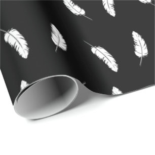 Papier Cadeau Plumes blanches sur noir