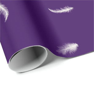 Papier Cadeau Plumes blanches sur violet