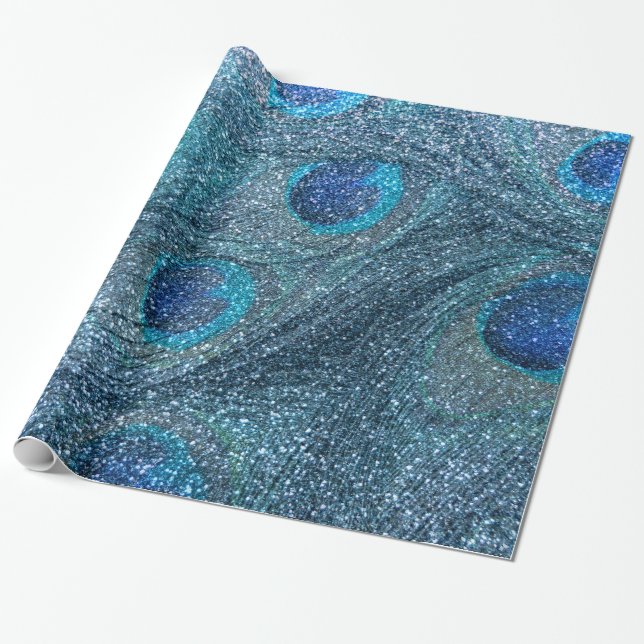 Papier Cadeau plumes bleues brumeuses de paon de parties (Déroulé)
