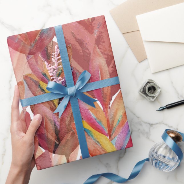 Papier Cadeau Plumes florales d'été exotiques Aquarelle Art (Cadeaux)