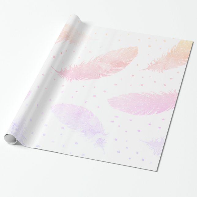 Papier Cadeau Plumes roses de lavande de pêche d'Ombre de *~* (Déroulé)