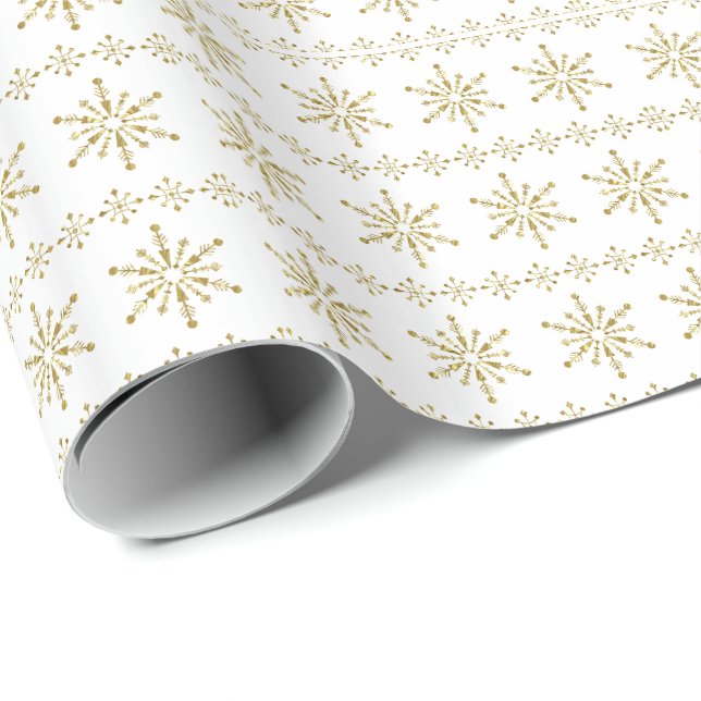 Papier Cadeau Pneus de Noël Abstraits Gold & White (Coin rond)