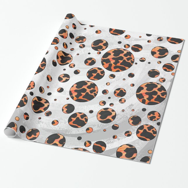 Papier Cadeau Poche noire et orange Polka Imprimer (Déroulé)
