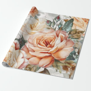 Papier Cadeau Poche Vintage délicate et Roses blanches