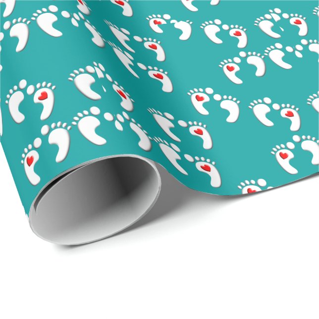 Papier Cadeau Podiatriste pieds Motif Turquoise (Coin rond)