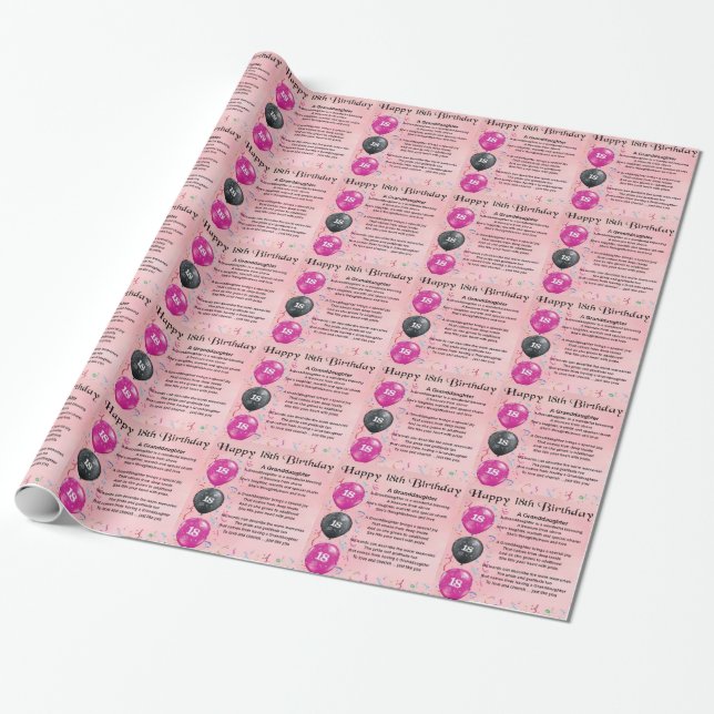 Papier Cadeau Poème de petite-fille - 18ème anniversaire (Déroulé)