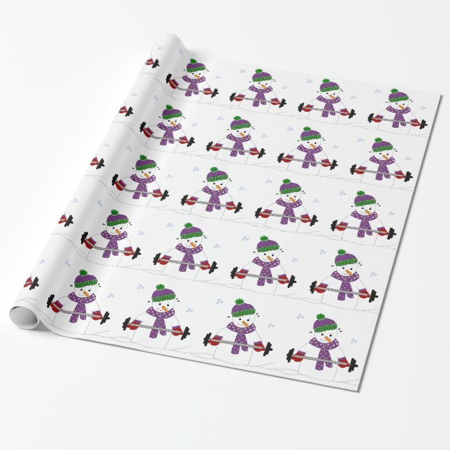Papier Cadeau Poids de levage de snowman (Déroulé)