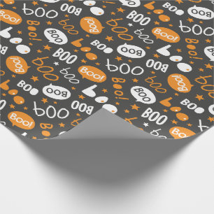 Papier Cadeau Poignée Boo Halloween sur noir