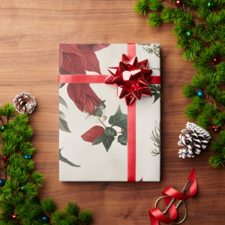 Papier Cadeau Poinsettia de Noël