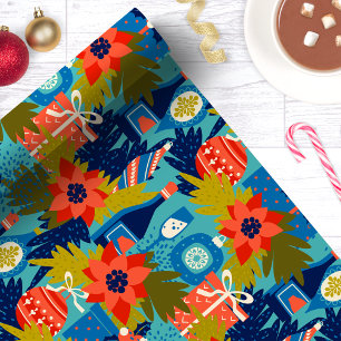 Papier Cadeau Poinsettia de Noël Moderne au Vin