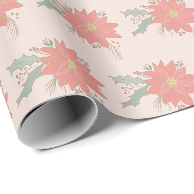 Papier Cadeau Poinsettia et pulvérisations saintes vacances (Coin rond)