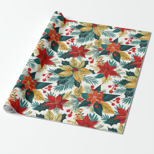 Papier Cadeau Poinsettia Retro Festive Papier d'enveloppement de