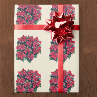 Papier Cadeau Poinsettia rouge de Noël sur fond jaune clair