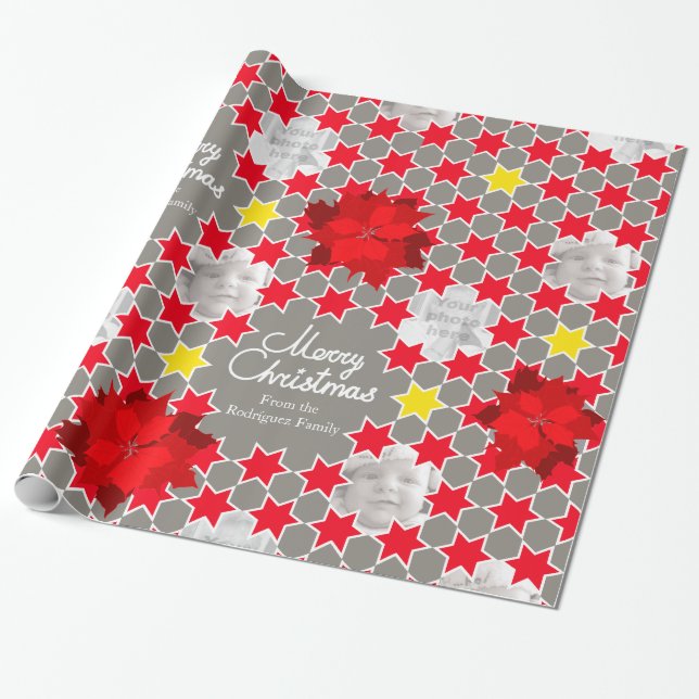Papier Cadeau Poinsettia Star motif rouge photo de famille de No (Déroulé)