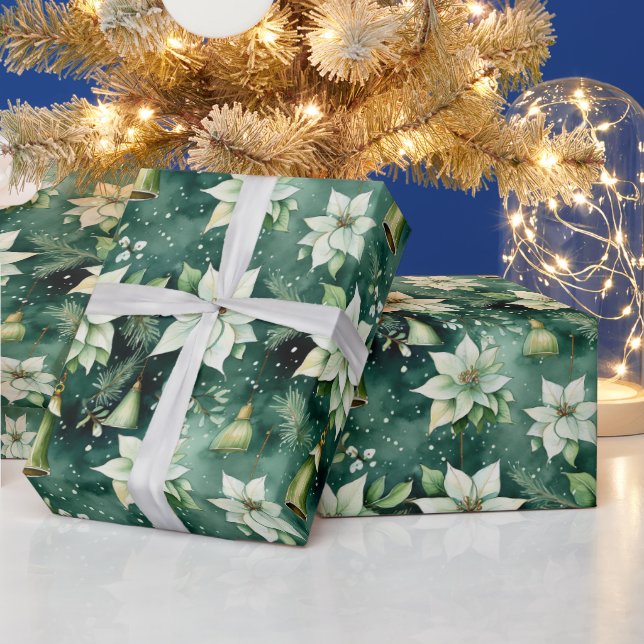 Papier Cadeau Poinsettia verte et enveloppement de Noël Bell (Vacances)