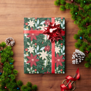 Papier Cadeau Poinsettias Fête de Noël Florale