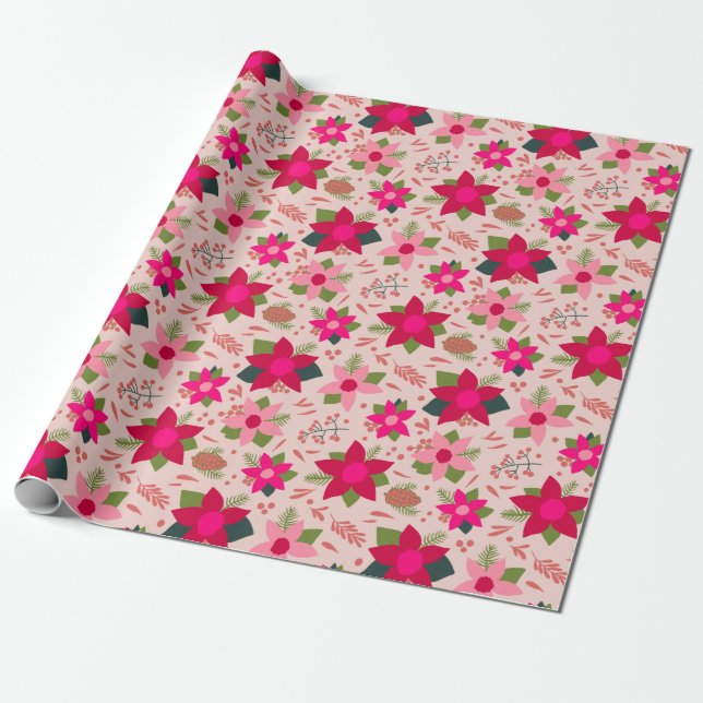Papier Cadeau Poinsettias roses (Déroulé)