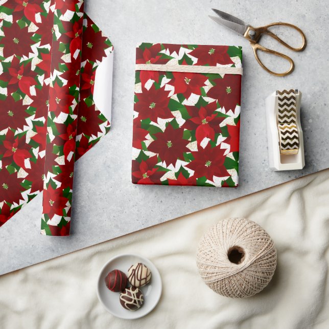 Papier Cadeau Poinsettias rouges (Artisanat)