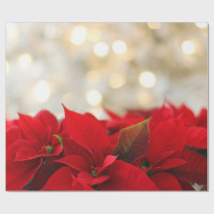 Papier Cadeau Poinsettias rouges avec Golden Bokeh Noël
