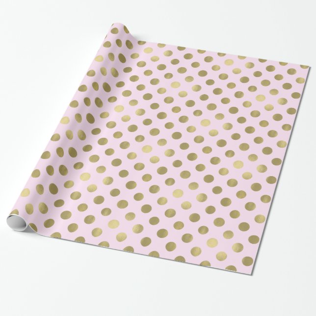 Papier Cadeau Point Polka Or Rose (Déroulé)