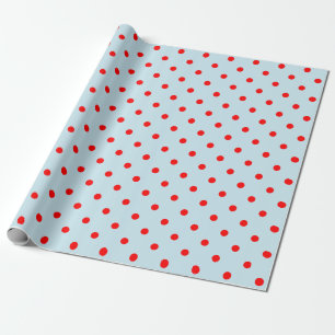 Papier Cadeau Point Polka rouge sur un grand espace bleu pâle