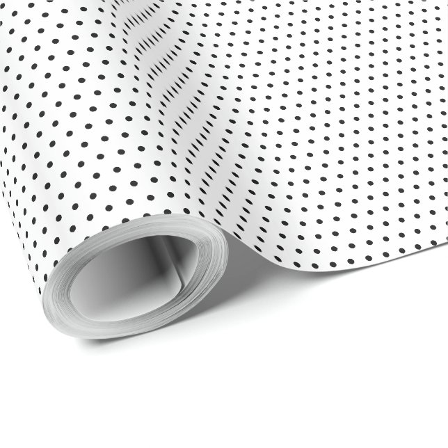 Papier Cadeau Pointe Polka blanche et noire (Coin rond)