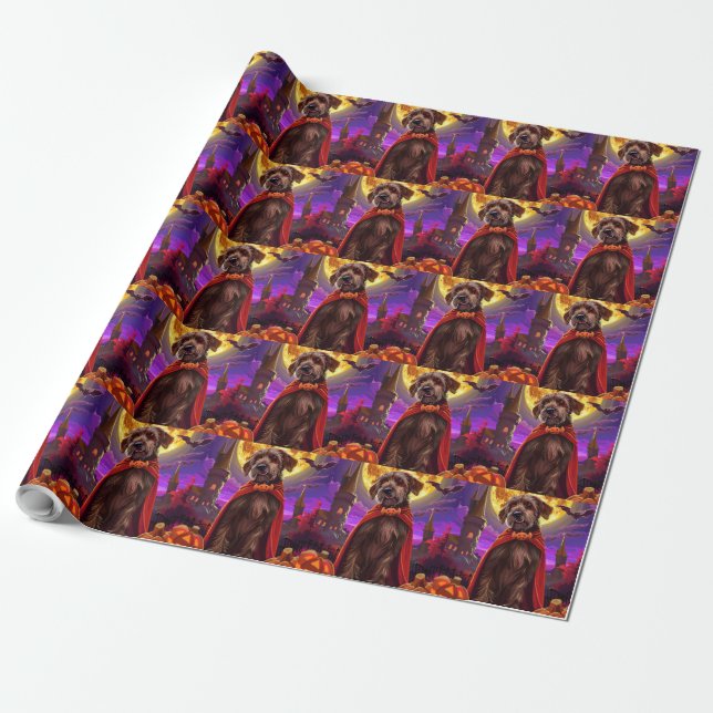 Papier Cadeau Pointeur à poils durs Griffon Vampire Citrouilles  (Déroulé)