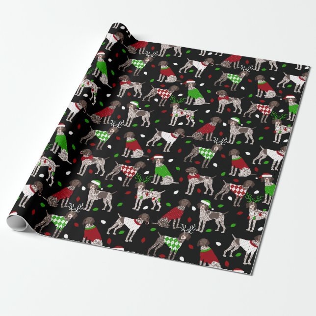 Papier Cadeau Pointeur court allemand de Noël (Déroulé)