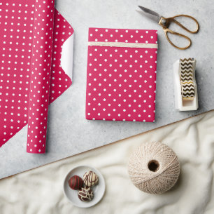 Papier Cadeau Pointillés Classiques Blanc - Rouge Framboise