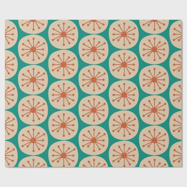 Papier Cadeau Points Atomique Retro Mid Motif Orange Turquoise (Plat)