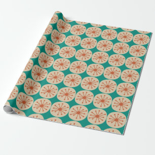 Papier Cadeau Points Atomiques Moderne Milieu du Siècle Orange B