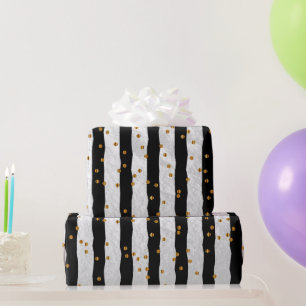 Papier Cadeau Points de bande et d'or sur le noir