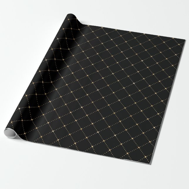 Papier Cadeau Points de géométrie Grill Sepia Black Gold Carrés (Déroulé)