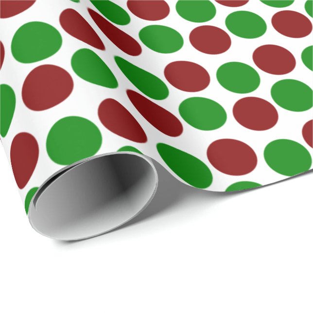 Papier Cadeau Points de vacances rouges et verts en blanc (Coin rond)
