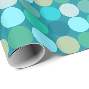 Papier Cadeau Points géants du milieu du siècle, Turquoise, Aqua