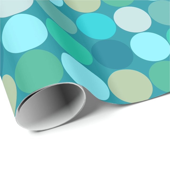 Papier Cadeau Points géants du milieu du siècle, Turquoise, Aqua (Coin rond)